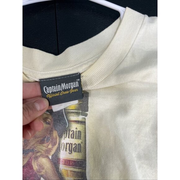 Captain Morgan Vtg 90s Graphic T Shirt Mens 2XL Cream Sexy Pinup Girl Spice Rum - Picture 5 of 8